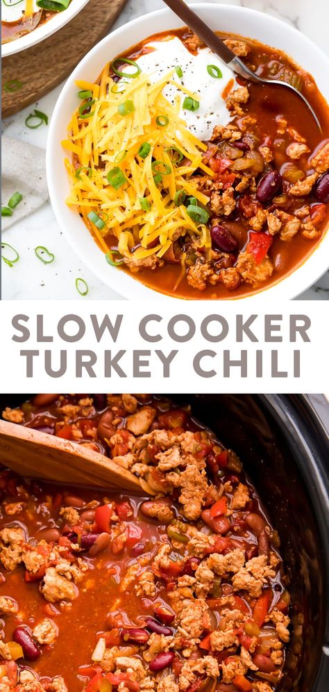 Slow Cooker Turkey Chili Recipe, Turkey Chili Recipe Crockpot, Turkey Chili Recipe Easy, Turkey Chili Crockpot, Turkey Chili Healthy, Turkey Chili Recipe, Slow Cooker Turkey Chili, Chili Chili, Chili Recipe Turkey