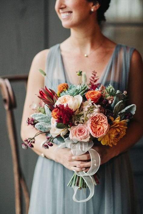 Romantic Burgundy, Orange and Sage Bouquet Sage Bouquet, Sea Glass Wedding, Bohemian Bridesmaid, Orange Bouquets, Fall Bridesmaids, Bridal Bouquet Fall, Sage Wedding, Fall Wedding Flowers, Orange Wedding