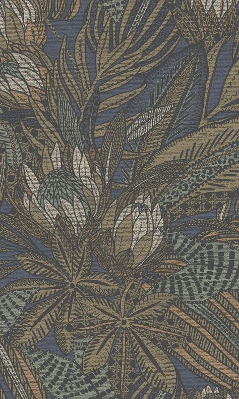 Alchemy Wallpaper, Protea Flowers, Navy Wallpaper, Tropical Wallpaper, Metallic Wallpaper, Tropical Design, Wallpaper Collection, Bathroom Wallpaper, Wallpaper Online