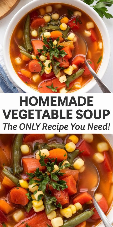 Easy Homemade Vegetable Soup Recipe | Under 30 Min – Tasty Chomp How To Make Vegetable Soup Homemade, No Meat Vegetable Soup, Vegetable Soup Tomato Base, Simple Healthy Soup, Veg Soup Recipes Homemade Healthy, Easy Broth Soup Recipes, Vegetable Soup Recipes Crockpot, Veg Soup Recipes Homemade, Veggie Soup Recipes Healthy