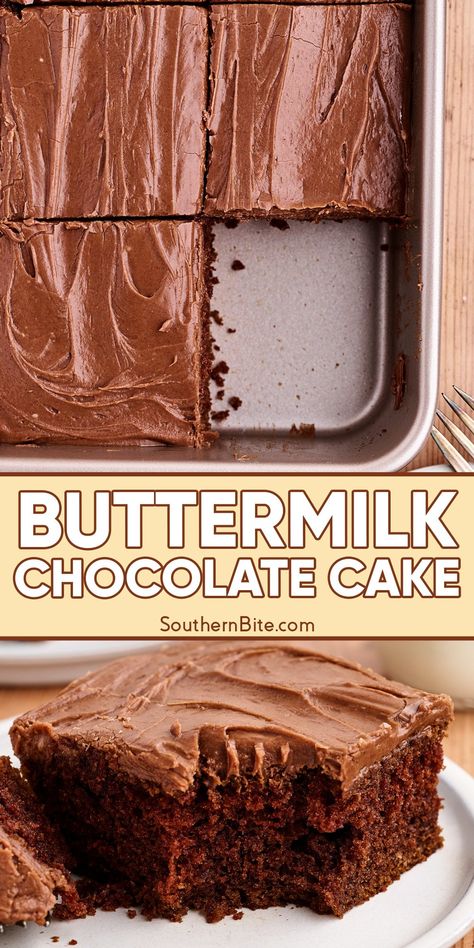 Buttermilk Chocolate Cake Buttermilk Chocolate Cake Recipe, Cakes With Buttermilk, Chocolate Cake With Buttermilk, Southern Dessert Recipes, Recipes With Buttermilk, Recipes Using Buttermilk, Chocolate Buttermilk Cake, Baking Deserts, Newest Recipes