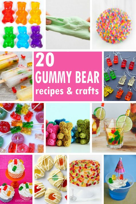 Gummy bears ideas: A roundup of 20 crafts and recipes that use the classic candy, gummy bears. #GummyBear #Candy #GummyBears #Crafts #Recipes Gummy Bear Crafts, Gummy Bear Party, Bear Crafts Preschool, Gummy Bear Cakes, Gummy Bear Recipe, Incredible Desserts, Champagne Gummy Bears, Candy Gummy, Bear Recipes