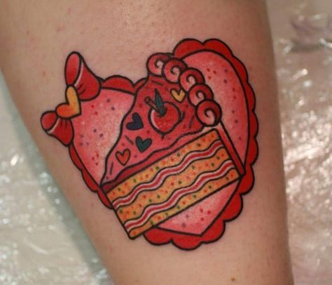 Strawberry cake tattoo Strawberry Cake Tattoo, Dessert Tattoo, Pink Tattoo Ink, Cake Tattoo, Cake Piece, Tattoos And Meanings, Food Tattoos, Pink Tattoo, Facial Tattoos