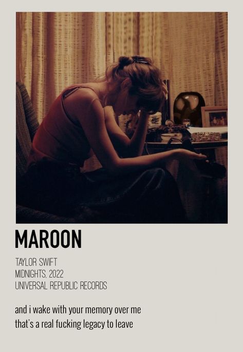 Midnights Polaroids, Maroon Poster, Maroon Taylor Swift, Polaroid Poster Taylor Swift, Maroon Taylor, Music Posters For Room, Taylor Swift Song Posters, Song Albums, Icons For Edits