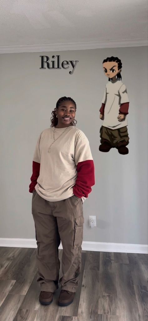 Riley Boondocks Costume, Boondocks Clothing, Casual Outfits Streetwear, Cute Street Style Outfit Ideas, The Boondocks Outfits, Riley Boondocks Outfit, Riley Freeman Outfits, Baggy Outfit Ideas Plus Size, Clothing Combos Outfit Ideas