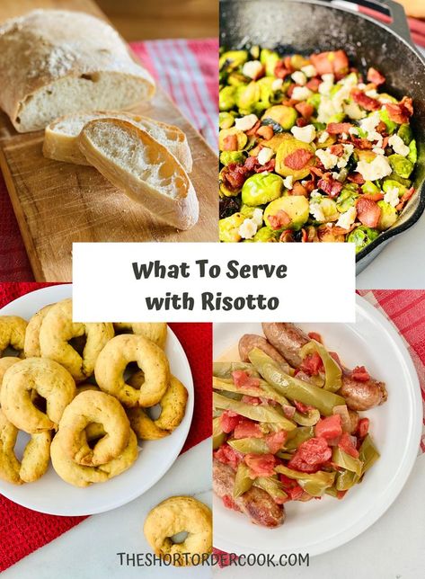 4 recipe images for taralli, ciabatta, brussels sprouts with bacon and sausage & peppers What To Serve With Risotto, Best Sides, Gourmet Restaurant, Rice Risotto, Mushroom Chicken, Food Favorites, What To Make, Yummy Sides, International Recipes