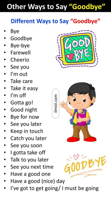 Other Ways To Say "GOODBYE" | Synonyms Of Goodbye Goodbye Synonyms, Ways To Say Goodbye, English Today, English Phrases Sentences, Classroom Rules Poster, Urdu Language, English Speaking Skills, Learn Arabic Online, Other Ways To Say