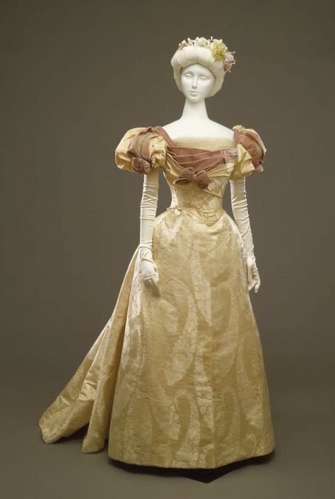 Worth evening dress ca. 1896-97From the Galleria del Costume di... 1905 Evening Gown, Venice Dinner, House Of Worth Gowns, 1900 Clothing, Pitti Palace, 1900 Fashion, Rose Patterns, Dinner Gown, House Of Worth