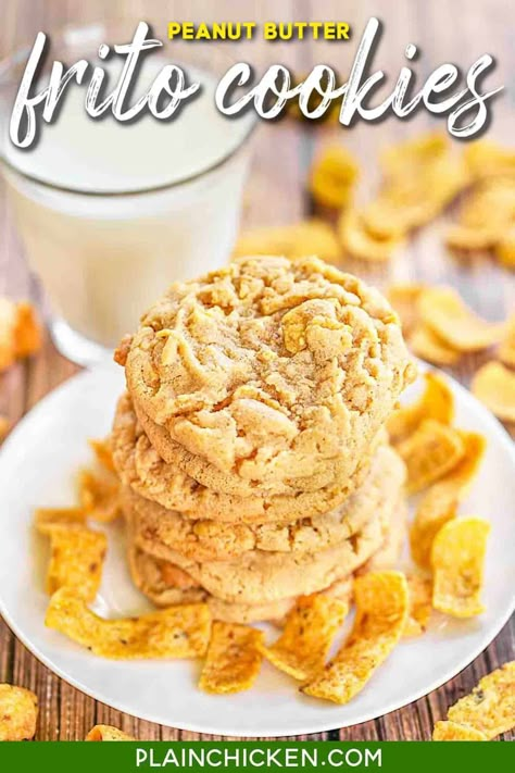 Frito Cookies, Peanut Butter Fritos, Plain Chicken Recipes, Corn Chip, Homemade Peanut Butter Cookies, Potato Chip Cookies, Peanut Cookies, Cookie Brownie Bars, Plain Chicken