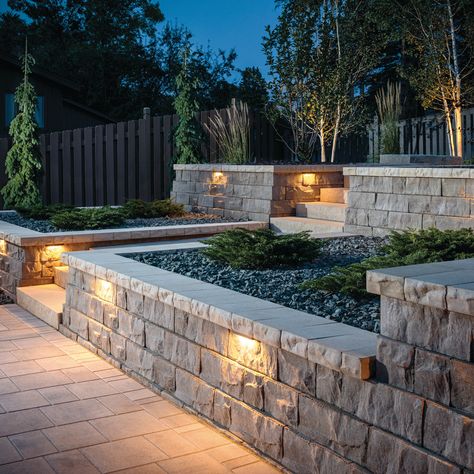 Brisa® | Textured-Stone, Segmental Retaining Wall Blocks High Retaining Wall Ideas, Tall Retaining Wall Ideas, Retaining Wall Hillside, Modern Retaining Wall, Retaining Wall With Steps, Retaining Wall Ideas Hillside, Retaining Blocks, Block Retaining Wall, Natural Stone Retaining Wall