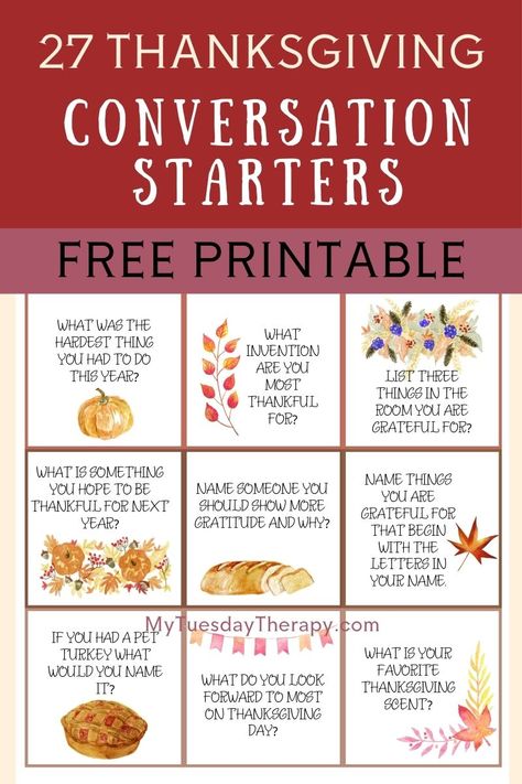 Thanksgiving conversation starters, Free Printable. Thanksgiving ice breaker. Thanksgiving activity for adults, teens, older kids. Friendsgiving conversation starters. Fall party idea. Thanksgiving Dinner Invitations Free Printable, Thanksgiving Conversation Starters Free Printable, Thanksgiving Table Talk Questions, Thanksgiving Table Conversation Starters, Fall Conversation Starters, Thanksgiving Table Talk, Thanksgiving Invitation Ideas, Thanksgiving Table Activities, Thanksgiving Ice Breakers