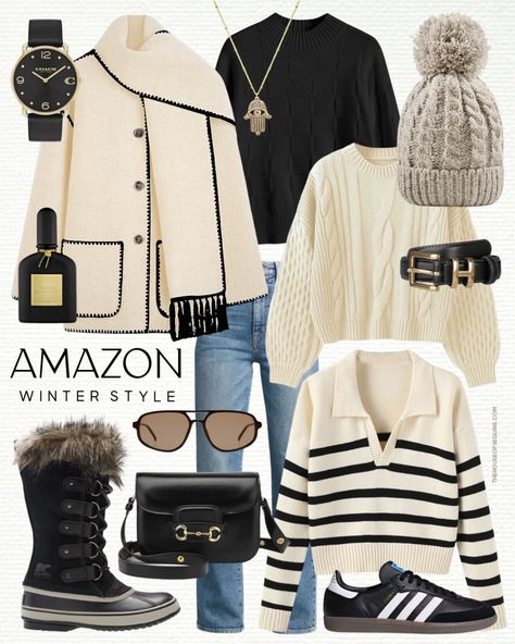 Toteme scarf coat look for less, striped sweater, Adidas sambas sneakers, Sorel Joan of Arctic snow boots, cableknit sweater, cableknit beanie, Pom Pom beanie, Coach watch, Gucci bag Winter Outfits Winter Outfits 2023 winter outfits aesthetic winter outfits cold winter outfit ideas winter outfit ideas 2023 Sorel Snow Angel Boots Outfit, Sorel Joan Of Arctic Boots Outfit, Joan Of Arctic Boots Outfit, Jean Coat Outfit, Sorel Winter Boots Outfit, Coated Jeans Outfit, High Sneakers Women, Toteme Scarf, Casual White Sneakers