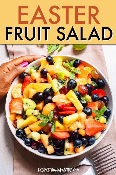 Elevate your Easter table with this vibrant fruit salad! Bursting with fresh flavors and colorful fruits, it's the perfect addition to your celebration. Easy to make and refreshingly delicious, this fruit salad will be a hit with everyone. Whether served as a side dish or dessert, this Easter fruit salad is sure to brighten up your festivities. Click through to get this easy Easter Fruit Salad recipe!! #fruitsalad #easterrecipes Easy Easter Fruit Salad, Spring Salads For Easter, Easter Fruit Salad Recipes, Easter Fruit Salad Ideas, Fruit Salad Easter, Easter Fruit Salad, Fresh Fruit Salad Recipe, Spring Fruit Salad, Easter Side Dishes Recipes