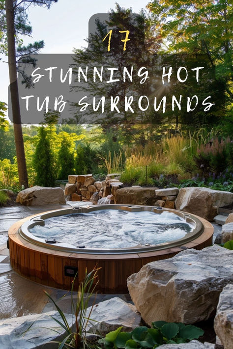 Ready to elevate your outdoor spa experience? 🛀 Discover 17 hot tub surround ideas that'll turn your backyard into a luxurious retreat. Learn how to incorporate natural materials, creative lighting, and cozy seating areas. Curious about these game-changing designs? Click now to dive into the inspiration! 🏡💦 #HotTubSurround #BackyardOasis #OutdoorLiving #SpaDesign #LandscapeIdeas Half Sunken Hot Tub, Fire Pit Hot Tub Combo, Lakeside Hot Tub, Redwood Hot Tub, Luxury Hot Tub Outdoor, Cedar Hot Tub Landscaping, Lake House Hot Tub, Backyard With Swim Spa, Copper Hot Tub