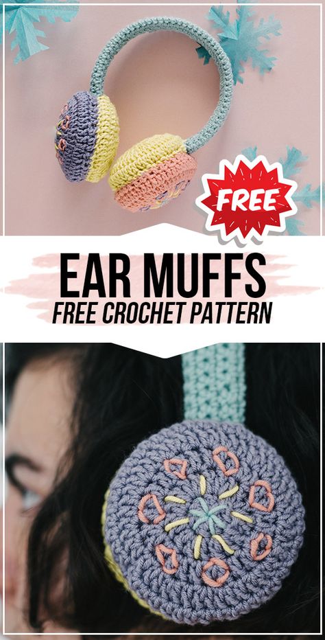 CROCHET EAR MUFFS free pattern - easy crochet ear-muffs pattern for beginners Crochet Ear Muffs, Crochet Earmuffs, Yarn Projects Crochet, Crochet Ear Warmer Pattern, Crochet Hooded Scarf, Crochet Ear Warmer, Ear Muffs, Crochet Clothes Patterns, Crochet Heart