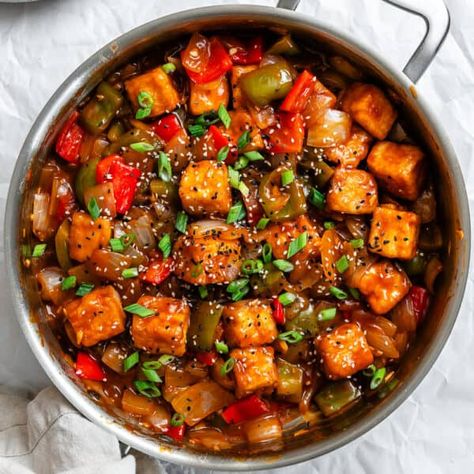 This Sweet and Sour Tofu dish is incredibly tasty and ready in under 30 minutes! It's the perfect dish with a tasty sauce that's so simple to make. Cook up this Sweet and Sour Tofu for dinner today! Vegan Sweet And Sour, Sweet And Sour Tofu, Tofu Sushi, Vegan Asian Recipes, Plant Based Recipes Dinner, Dinner Today, Tofu Stir Fry, Plant Based Dinner, Tofu Dishes