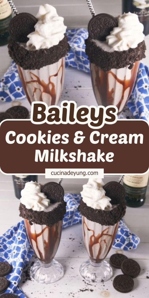 Delicious Baileys Cookies & Cream Milkshake Baileys Cookies, Boozy Shakes, Cookies And Cream Milkshake, Whiskey Chocolate, Boozy Milkshake, Decadent Food, Cookies Cream, Milkshake Recipes, Food Blogs