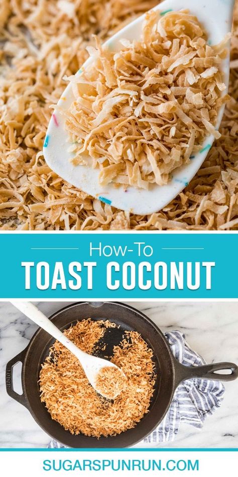 Toasted coconut adds beautiful color and crunch to cakes, pies, and other desserts. Today I'm sharing my favorite toasting method that takes just 10 minutes! Recipe includes a how-to video. How To Toast Coconut, Toast Coconut, Sugar Spun Run, Christmas Baking Cookies, Coconut Desserts, Homemade Marshmallows, Coconut Cream Pie, Sweet Treats Recipes, Coconut Cookies