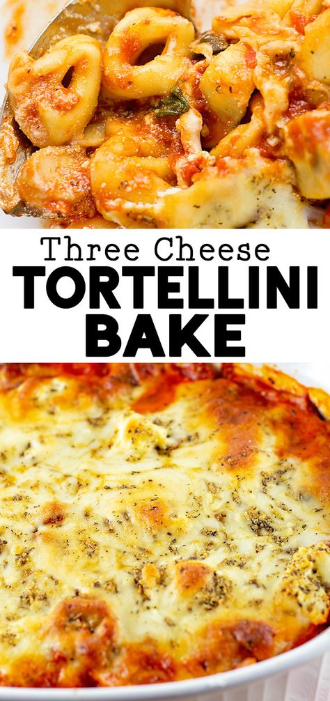 Cheese Tortellini Bake, Baked Tortellini Recipes, Easy Tortellini Recipes, Three Cheese Tortellini, Baked Tortellini Casserole, Cheese Tortellini Recipes, Tortellini Bake, Tortellini Recipes, Cheese Tortellini