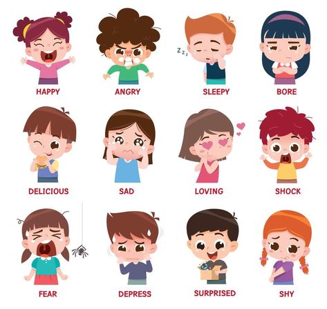 Emotion Cartoon Face, Different Emotions Faces Drawing, Different Emotions Faces, Cartoon Face Expressions, Draw Cartoon Faces, Emotions Cartoon, Emotions Clipart, Emotions Illustration, Emotions Stickers