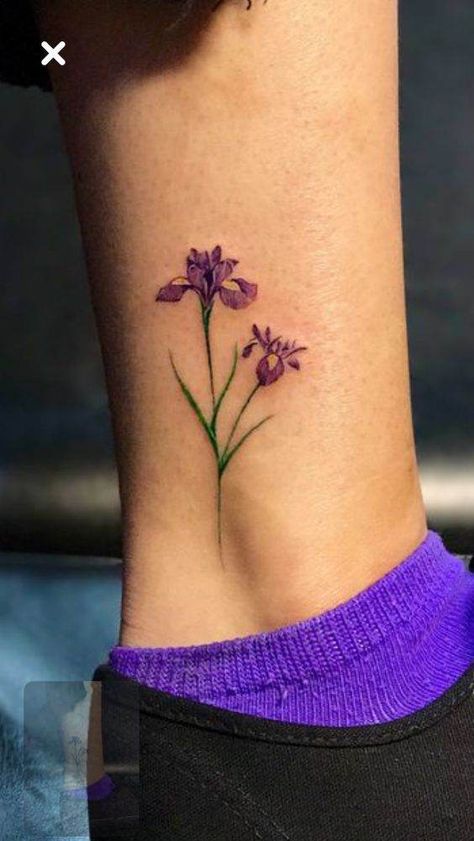 Iris Stamp Tattoo, Fine Line Iris Flower Tattoo, Violet And Iris Tattoo, Iris Bouquet Tattoo, Violet And Iris Flower Tattoo, Fine Line Iris Tattoo, Viola Flower Tattoo, Tiddy Tats, Simple Iris Tattoo