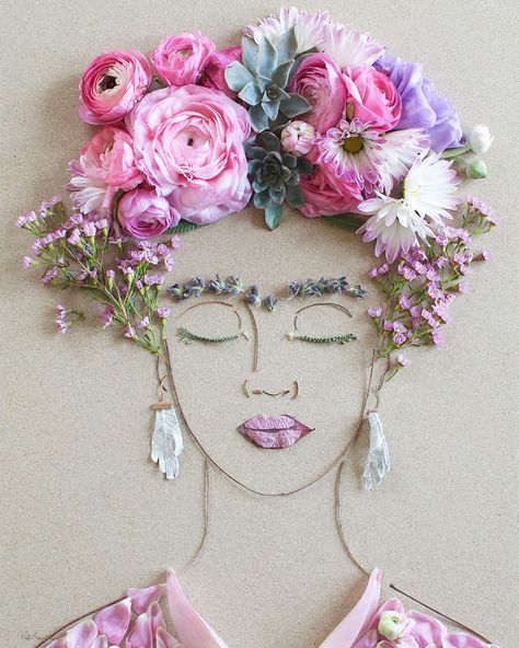 portraits of enigmatic women using flowers, greenery, sand and other organic objects - Album on Imgur Frida Art, Ap Art, Arte Floral, A Drawing, Pressed Flowers, Art Classes, 3d Art, Art Lessons, Flower Prints