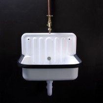 Steel enamelled sink Diy Vintage Bathroom, Enamel Sink, Alape Bucket Sink, Bucket Sink, Johnson Tiles, Shower Rooms, Narrow Boat, Garage Laundry, Steel Shelving