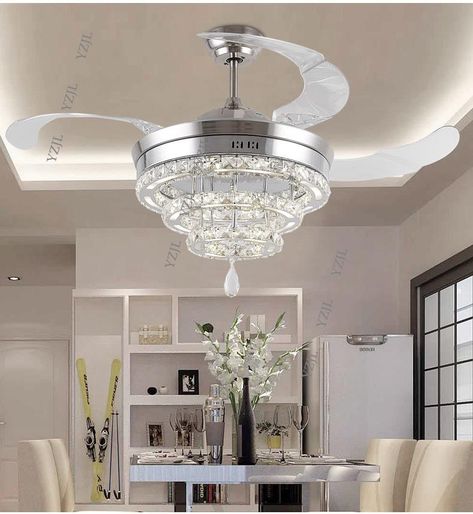 Family Room Lighting Ceiling, Ceiling Fan Modern, Crystal Bedroom, Modern Contemporary Living, Family Room Lighting, Crystal Ceiling Fan, Fan Lights, Modern Contemporary Living Room, Led Crystal Chandelier