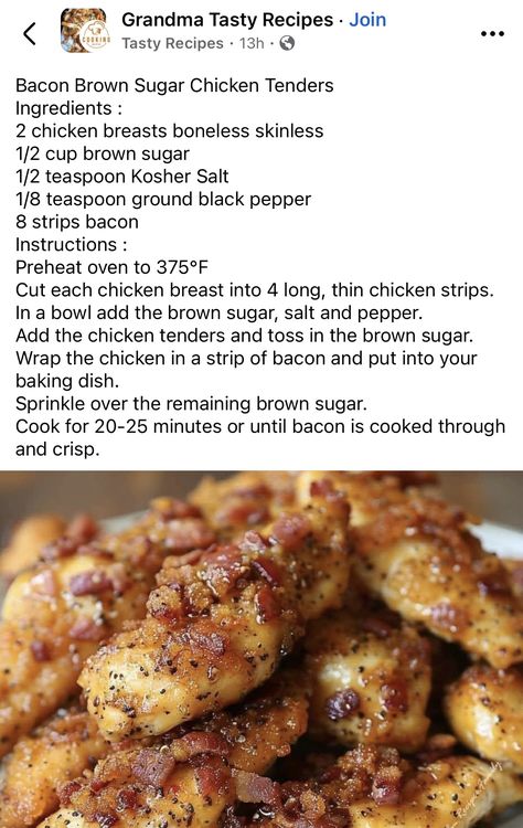 Bow Pasta Recipes, Bacon Brown Sugar Chicken, Chicken Loaf, Wings Recipes, Brown Sugar Chicken, Brown Sugar Bacon, Chicken Recipes Boneless, Bacon Chicken, Chicken Tender Recipes