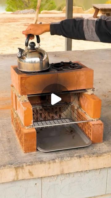 Outdoor Portable Kitchen, Mini Outdoor Kitchen, Brick Stove, Brick Grill, Meals On The Go, Portable Stove, Outdoor Stove, Diy Cooking, Portable Kitchen