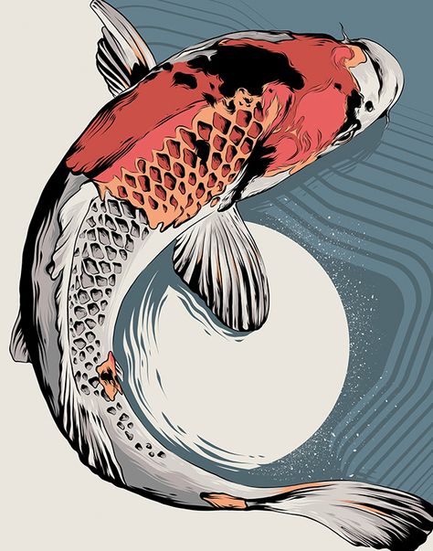 Digital Art Projects, Koi Painting, Adobe Illustrator Draw, Fish Artwork, Koi Art, Afrique Art, Carpe Koi, Fish Illustration, Graphic Poster Art