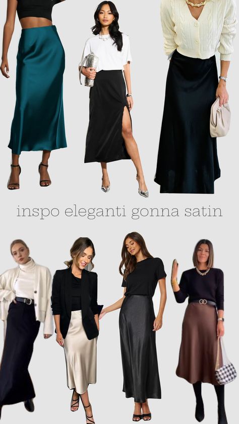 #elegant #inspo #gonna #outfit Slip Skirt Outfit Winter, Silky Skirt Outfit, Slip Skirt Outfit, Satin Outfit, Black Satin Skirt, Satin Skirt Outfit, Outfits Juvenil, Outfit Elegantes, Random Outfits