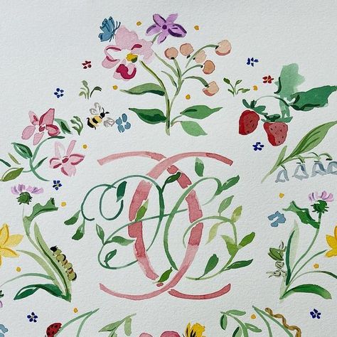 Gina Langford on Instagram: "A very special crest for my friend @Hollychollon’s daughter Chloé Camellia. Holly wanted a crest for Chloé that captured the meaning behind her name. Chloé means young green shoot, verdant and blooming. Camellia is a flower that begins blooming in the south in November, her birth month. Her name, with its gardening references, symbolizes the Hollon’s prayer for Chloé that she would be used to help righteousness and praise spring forth before all nations by cultivat Gina Langford, Holly Hollon, Yuletide Camellia, Wedding Monogram, For My Friend, Word Families, Watercolor Drawing, Monogram Wedding, English Garden