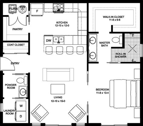 Traditional House Plan - 1 Bedrooms, 1 Bath, 896 Sq Ft Plan 32-130 Empty Nester House Plans, Small House Floor Plans, Tiny House Floor Plans, Casas Coloniales, Cottage Plan, Custom Home Designs, Cabin Plans, Cabins And Cottages, Kitchen Faucets