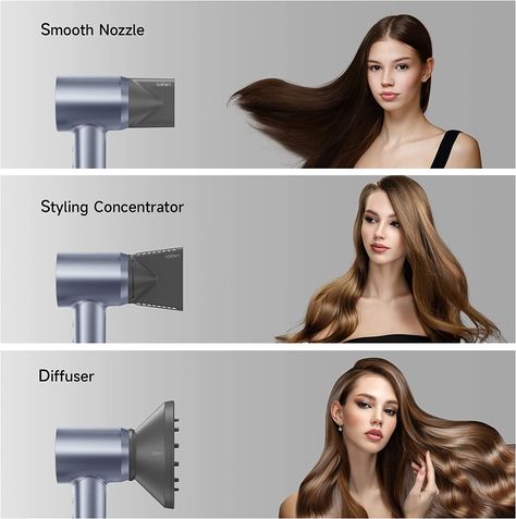 High-Speed Low Noise Thermo-Control Hairdryer with Magnetic Nozzle, for Home, Travel(Silver) Hair Dyer, Hair Dryer Brands, Portable Hair Dryer, Ionic Hair Dryer, Hair Damage, Fast Hairstyles, Defined Curls, Extreme Heat, Blow Dryer