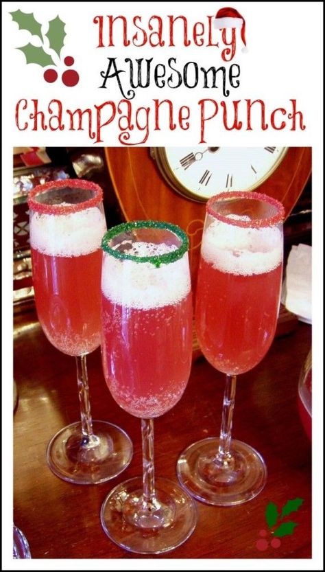 Champagne Punch- a great way to start a party! #holidayparty #Christmas #holidaydrinks Champagne Punch, Jello Shots, Christmas Cocktails, Christmas Goodies, Holiday Drinks, Christmas Drinks, Slushies, Party Drinks, Christmas Dinner