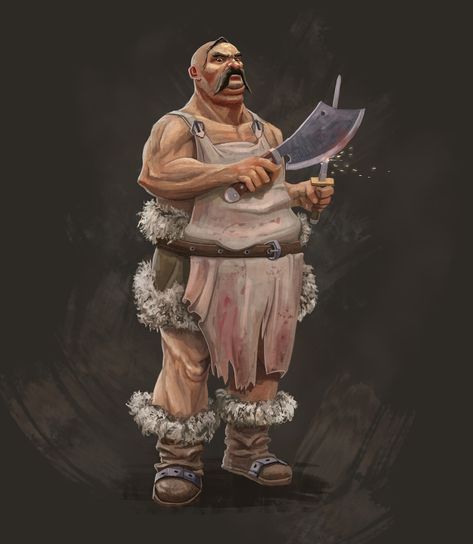 ArtStation - The Butcher, Felipe Yonekawa Dnd Butcher, Butcher Character Art, Butcher Character Design, Butcher Reference, Butcher Concept Art, Butcher Character, Fantasy Butcher, Butcher Fantasy Art, Fantasy Butcher Shop