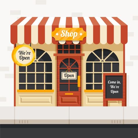 Discover thousands of free-copyright vectors on Freepik Store Facade, Open Sign, Packing A Cooler, Dollhouse Printables, Open Signs, Shop Illustration, Isometric Illustration, Shop Front Design, We Are Open