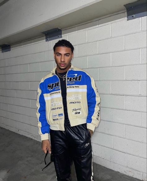 Race Car Jacket Outfit Men, Leather Racing Jacket Outfit Men, Black Racing Style Outerwear For Streetwear, Racing Jacket Outfit Men, Men Racing Jacket, Men’s Racing Jacket Outfit, Winter Racing Streetwear Outerwear, Race Car Jacket Outfit, Racecar Jacket