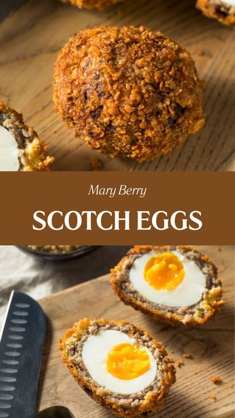 Mary Berry Scotch Eggs Scotch Egg Recipe, Scotched Eggs Recipe, Recipes With A Lot Of Eggs, Scottish Eggs Recipe, Welsh Recipes Traditional, Scottish Christmas Food, British Appetizers, Scottish Egg, Scottish Eggs