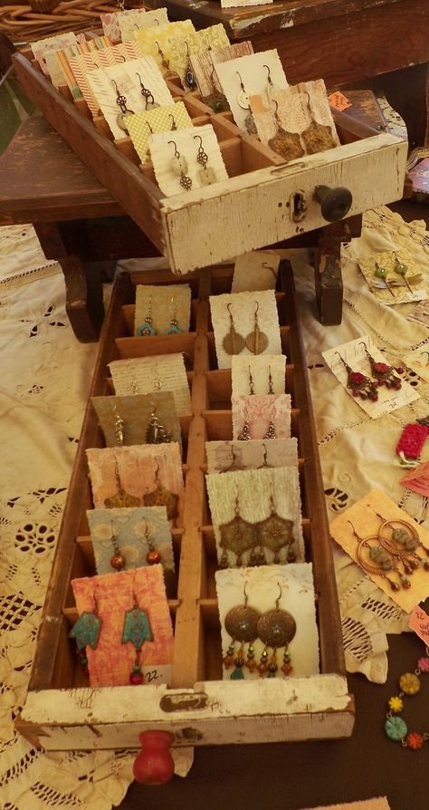 https://flic.kr/p/grfv3N | Earring display | Vintage compartment drawers that I use as earring displays. Jewerly Display, Jewelry Booth, Earring Displays, Craft Booth Display, Vendor Displays, Jewerly Displays, Fair Display, Craft Fairs Booth, Craft Booth Displays