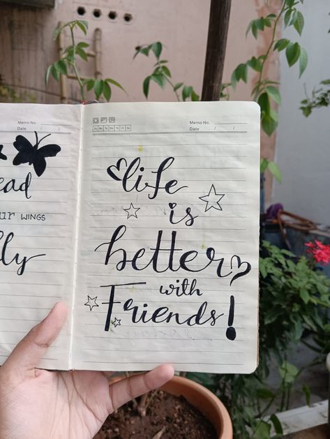 Cute Diary Ideas Writing, Bullet Journal For Kids, Life Is Better With Friends, Calligraphy Quotes Doodles, Mini Art Journal, Diy Photo Book, Doodle Quotes, Bullet Journal Quotes, Diary Writing