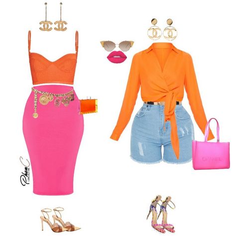 Orange Outfit Black Women, Pink Outfit Black Women, Orange And Pink Outfit, Pink And Orange Outfit, What Is Your Favorite Color, Outfit Black Women, Interesting Outfits, Orange Style, Glam Outfit