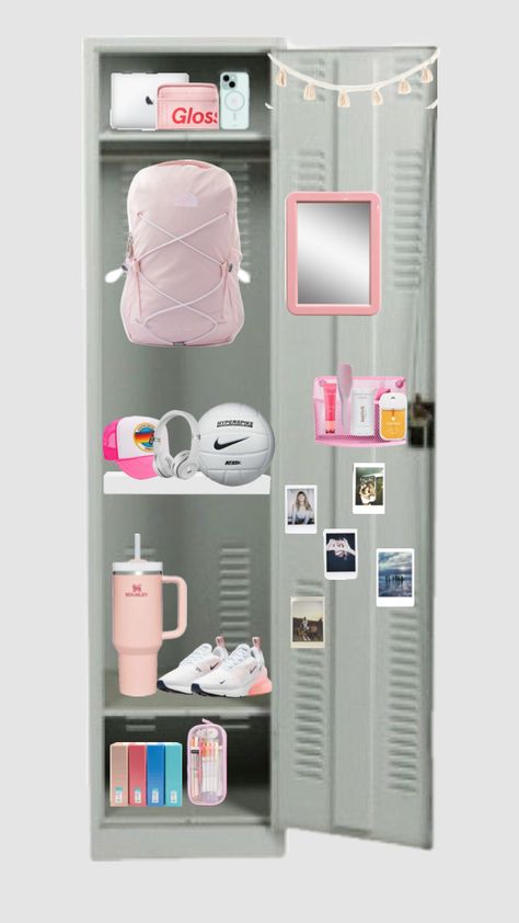 #preppy #locker #northface #school #phone #preppylocker #lockerinspo #vollyball #glossier #touchlandhandsanitizer #wallpaper #homedecor #outfitinspo #beauty #sports #funny Preppy Locker, Cute Locker Ideas, School Locker Organization, School Locker Decorations, Middle School Lockers, Preppy School Bag, Locker Ideas, Middle School Survival, Preppy School Supplies