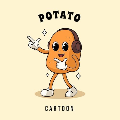 Hand drawn potato cartoon illustration | Free Vector #Freepik #freevector #potato-cartoon #cartoon-illustration #food-character #cartoon Potato Doodle Drawing, Potato Illustration Cute, Potato Drawing Cute, Potato Illustrations, Potato Icon, Potato Illustration, Breakfast Logo, Potato Cartoon, Potato Character