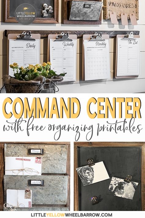 How to design a rustic farmhouse style command center for your small home office or entryway. Create a drop zone to keep your home organized. Free printable agenda pages to download for scheduling. Home Command Center, Command Centers, Family Command Center, Drop Zone, Rustic Kitchen Design, Command Center, Rustic Kitchen Decor, Small Home Office, Décor Boho