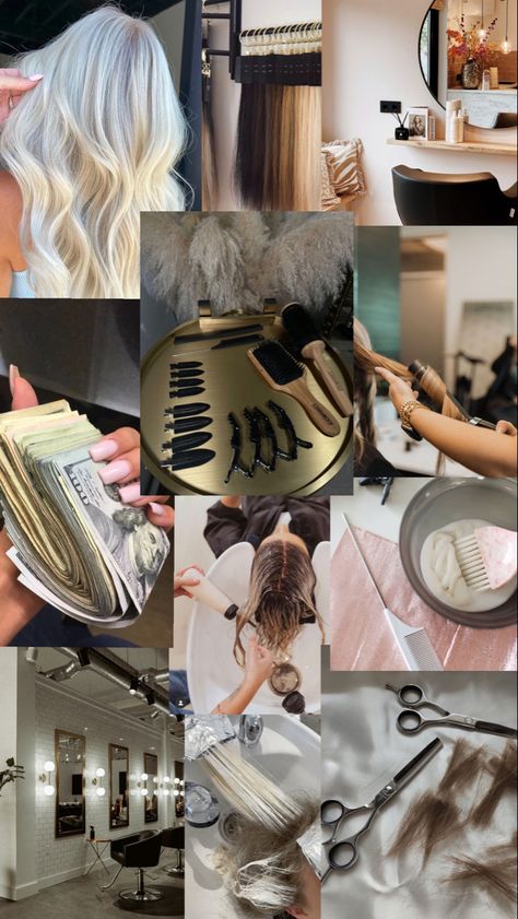 #aesthetic #hairstylist #visionboard #inspo Hairstylist Career, Beauty School Cosmetology, Hair Mood Board, Salon Aesthetic, Makeup Content, Hair Salon Pictures, Hairstylist Branding, Hair Salon Marketing, Beauty Careers