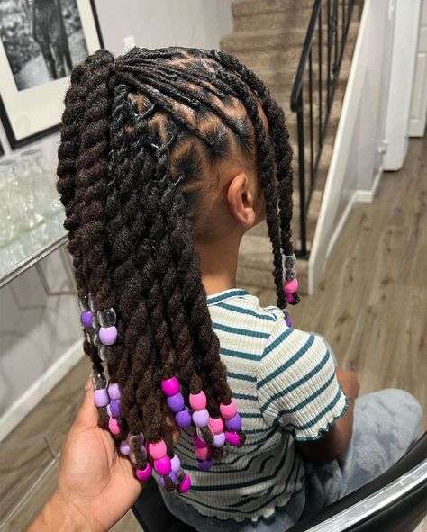 Kid Dread Styles, Girl Loc Styles Kids, Kid Friendly Hairstyles Black, Toddler Locs Girl, Dread Hairstyles For Kids, Little Black Girls Loc Styles, Loc Styles For Girls Kids, Thick Loc Hairstyles, Kids Loc Styles Daughters