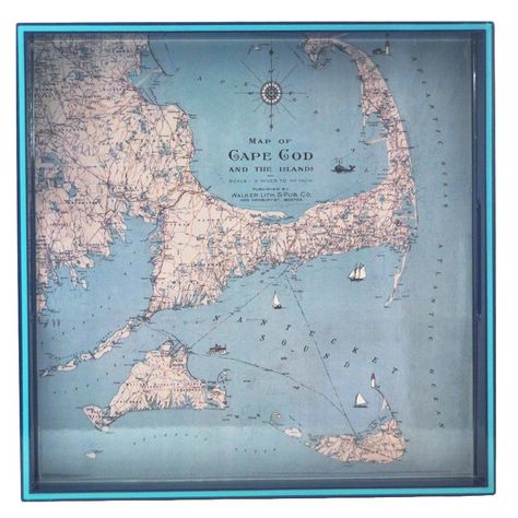 New! Light Blue Cape Cod, Nantucket & The Islands Map Serving / Bar Tray, The Hour Shop & TheHourShop.com ~ curated goods for the modern home bar. Barware, Trays Cape Cod Map, Icelandic Poppies, Island Map, Square Tray, Paint Stripes, Artist Bio, Square Art, Decorative Trays, Antique Maps