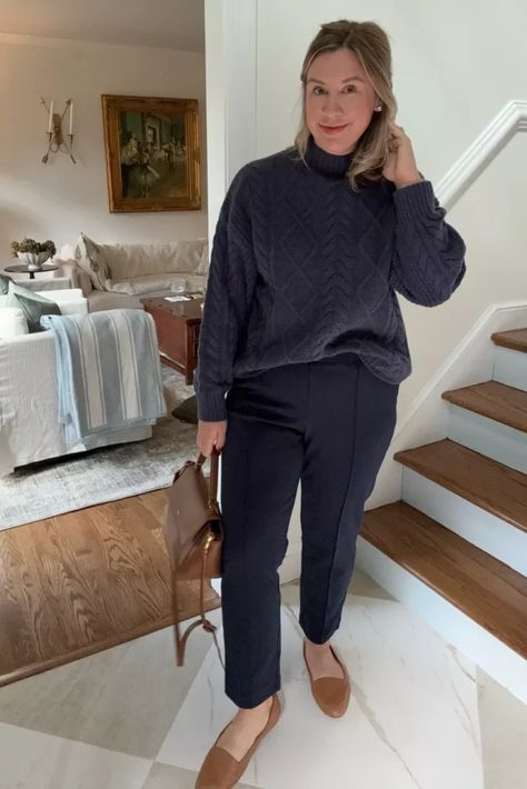 Classic Fall Outfits as a Mid-Size SAHM | Classically Jill Classic Style Midsize, Grandmillennial Fashion, Classic Fall Outfits, Mid Size Outfits, Classic Holiday Decor, In The Navy, Early Winter, Turtleneck Sweatshirt, Late Fall